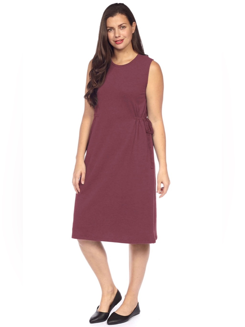 DKR Apparel Fleece Dress with Cinched Waist Ties-Dark Rose